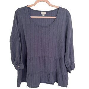 J. Jill Blue Jasmine 3/4 Sleeve Cotton Lightweight Tiered Blouse Size 1X
